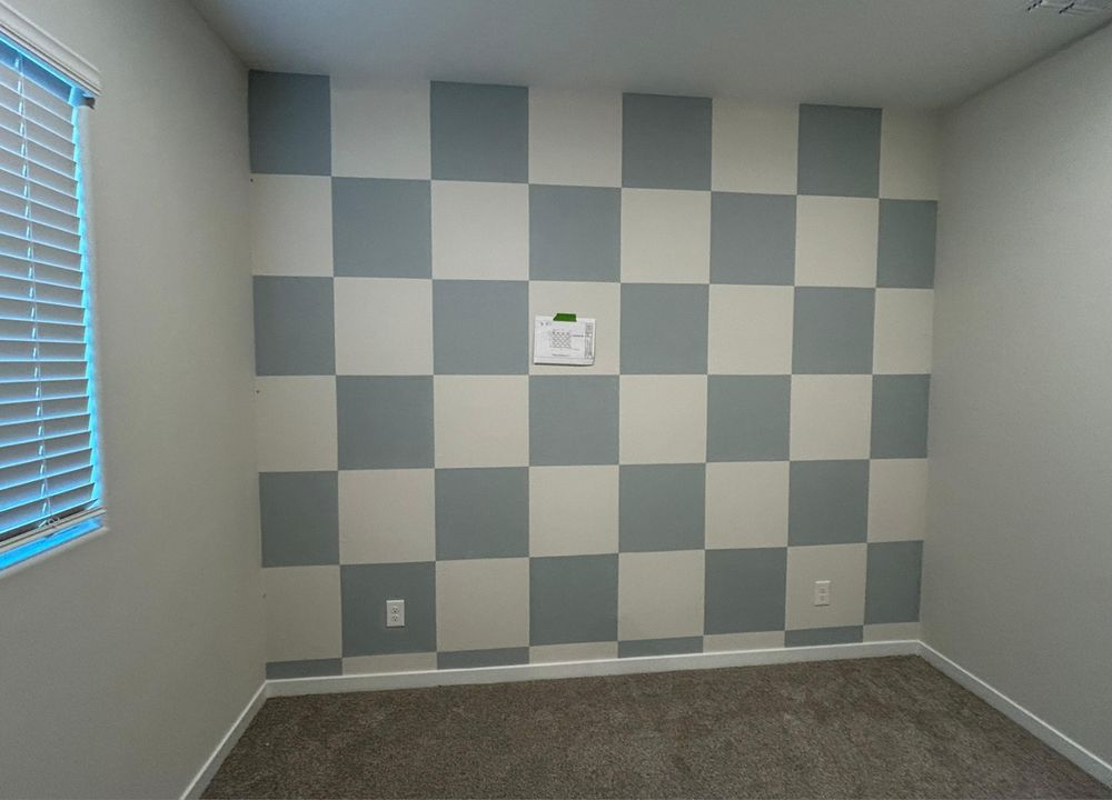 Custom grey and white checkerboard accent wall